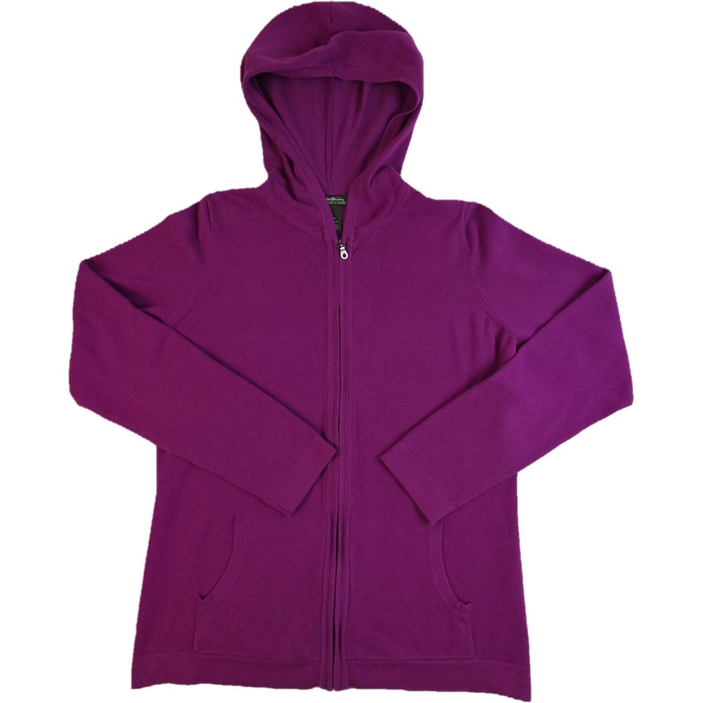 Eddie Bauer Full Zip Hoodie Sweater Womens Medium Purple Knit